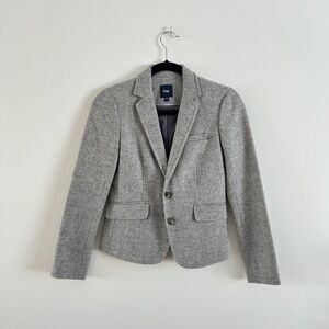 GAP 100% Wool Grey Tweed Fitted Two Button Blazer with Sewn Pockets